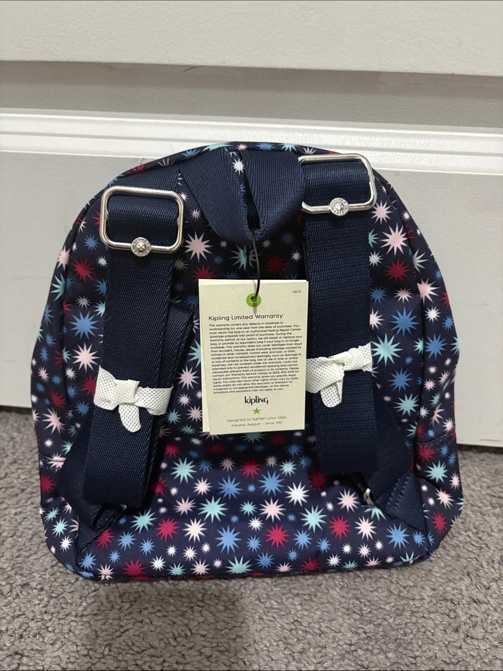 Kipling Navy Starburst Pattern Mini Backpack with Multicolor Accents